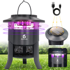 Solar Mosquito Trap Indoor Outdoor, USB-C Rechargeable Fly Trap, Quiet Fan Light Trap Alternative to Bug Zapper, Portable Insect Control for Home, Garden & Patio