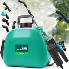 Battery Powered Sprayer 2 Gallon, 2025 Upgraded Electric Weed Sprayer with 3 Spray Forces, Battery Indicator, Rechargeable Handle,4 Mist Nozzles,23.6" Retractable Wand,Shoulder Strap, for Lawn&Garden