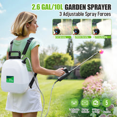 Battery Powered Sprayer 2.6 gallon, Electric Backpack Garden Sprayer with 5 Nozzles & 32" Telescopic Wand, Rechargeable Weed Sprayer for Lawn, Yard