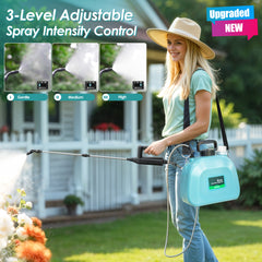 Battery Powered Sprayer 2 Gallon, 2025 Upgraded Electric Weed Sprayer with 3 Spray Forces, Battery Indicator, Rechargeable Handle,4 Mist Nozzles,23.6" Retractable Wand,Shoulder Strap, for Lawn&Garden