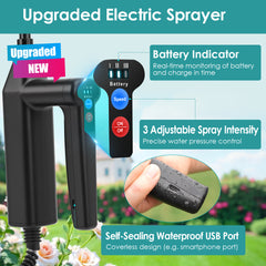 Battery Powered Sprayer 2 Gallon, 2025 Upgraded Electric Weed Sprayer with 3 Spray Forces, Battery Indicator, Rechargeable Handle,4 Mist Nozzles,23.6" Retractable Wand,Shoulder Strap, for Lawn&Garden