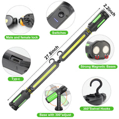 Work Light for Mechanic, 2400LM LED, 4400mAh Rechargeable, Magnetic, Underhood Work Light with Hooks for Car Repairing/Inspection/Garage/Workshop/Emergency