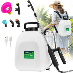 3.2 Gallon Battery Powered Backpack Sprayer, Upgraded Electric Back Pack Sprayer with 3 Spray Force, Battery Indicator, Rechargeable Handle, 41" Telescopic Wand, 5 Mist Nozzles, for Lawn and Garden
