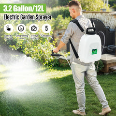 3.2 Gallon Battery Powered Backpack Sprayer, Upgraded Electric Back Pack Sprayer with 3 Spray Force, Battery Indicator, Rechargeable Handle, 41" Telescopic Wand, 5 Mist Nozzles, for Lawn and Garden