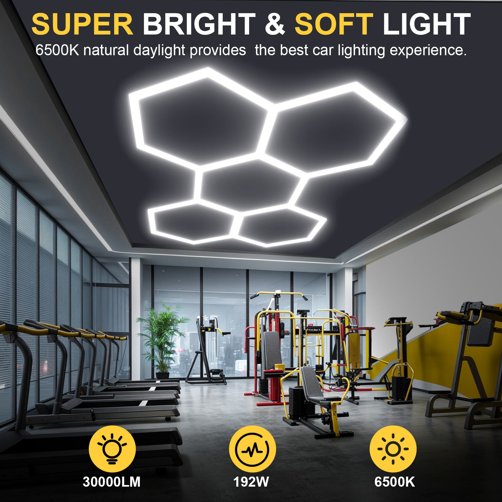 Hexagon LED Garage Lights, 26400LM Super Bright 5 Hex Honeycomb Car Detailing Ceiling LED Shop Light for Workshop Warehouse Gym Basement Wash Room