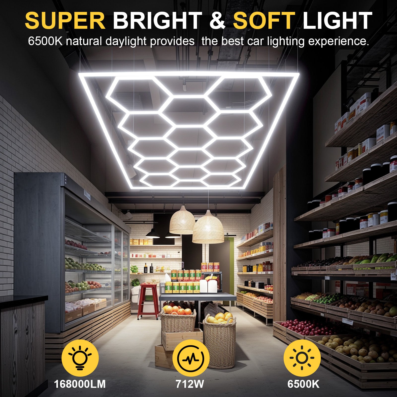 Hexagon LED Garage Lights108000LM Super Bright 14 Hex HoneycombCar Detailing Ceiling LED Shop Light
