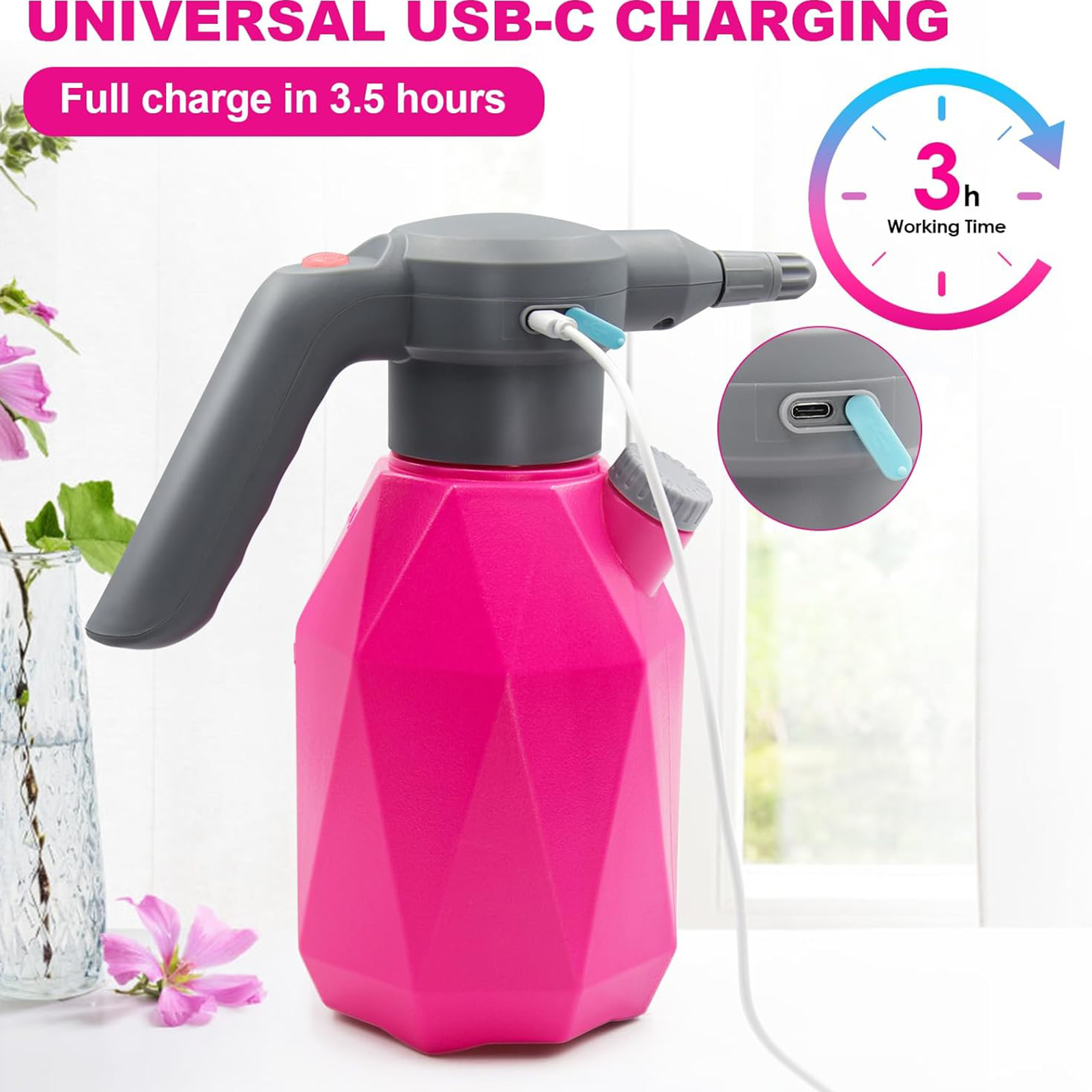 0.5 Gallon/2L Rechargeable Electric Sprayer Bottle - Convenient Garden and Home Use