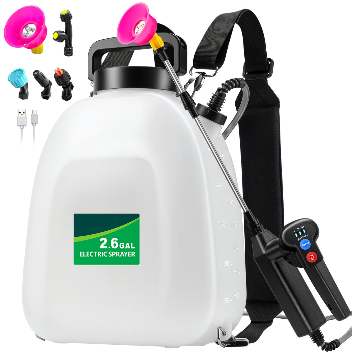 Battery Powered Sprayer 2.6 gallon, Electric Backpack Garden Sprayer w ...
