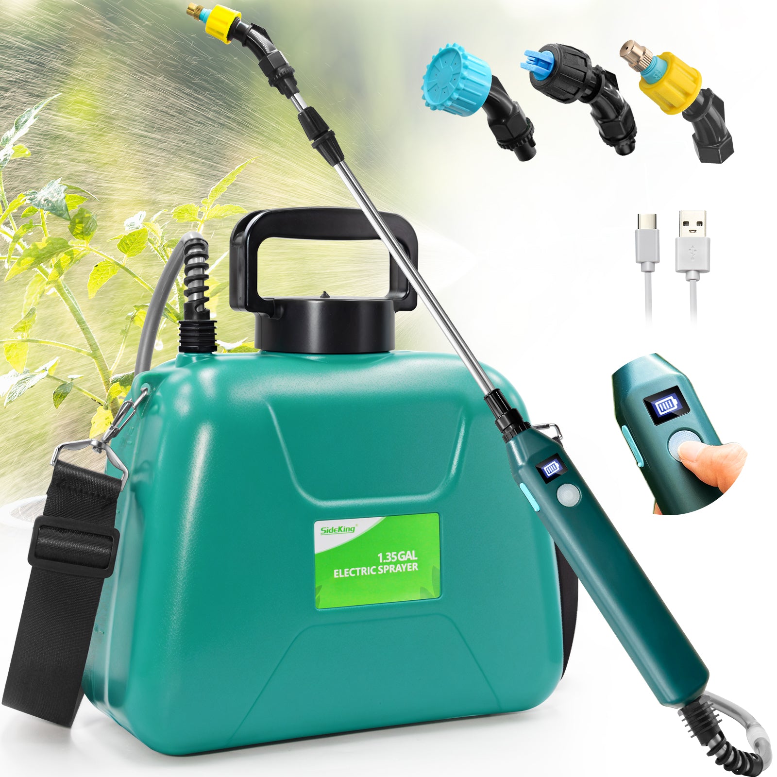 1.35 Gallon/5L USB Rechargeable Electric Sprayer with Battery Indicator