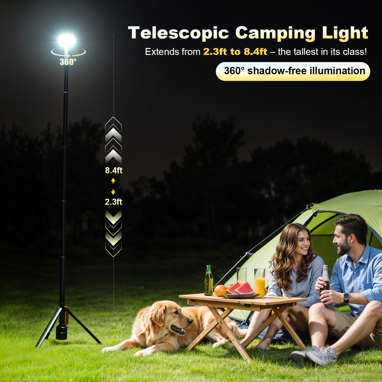 360° Rechargeable Work Light with Remote &Telescopic Stand (8.4Ft), 3000LM Ultra Bright 3CCT Dimmable, 6000mAh Battery, Portable Camping Light for Jobsite Workshop Sports Emergencies