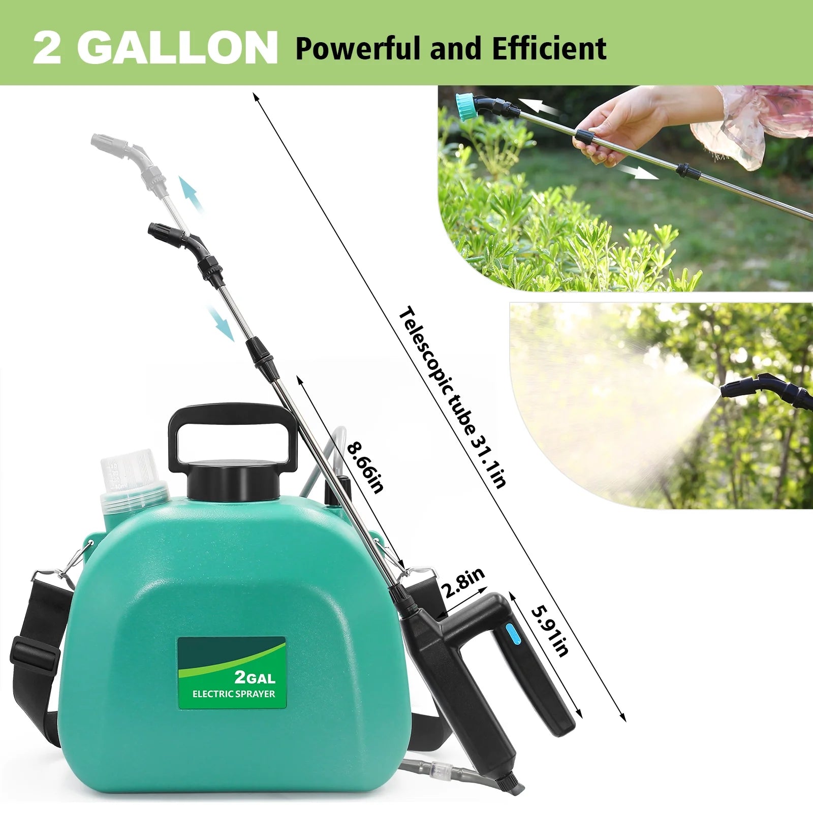 SideKing Battery Powered Sprayer 2 Gallon, 7.4V Powerful Electric Garden Weed Yard Sprayer