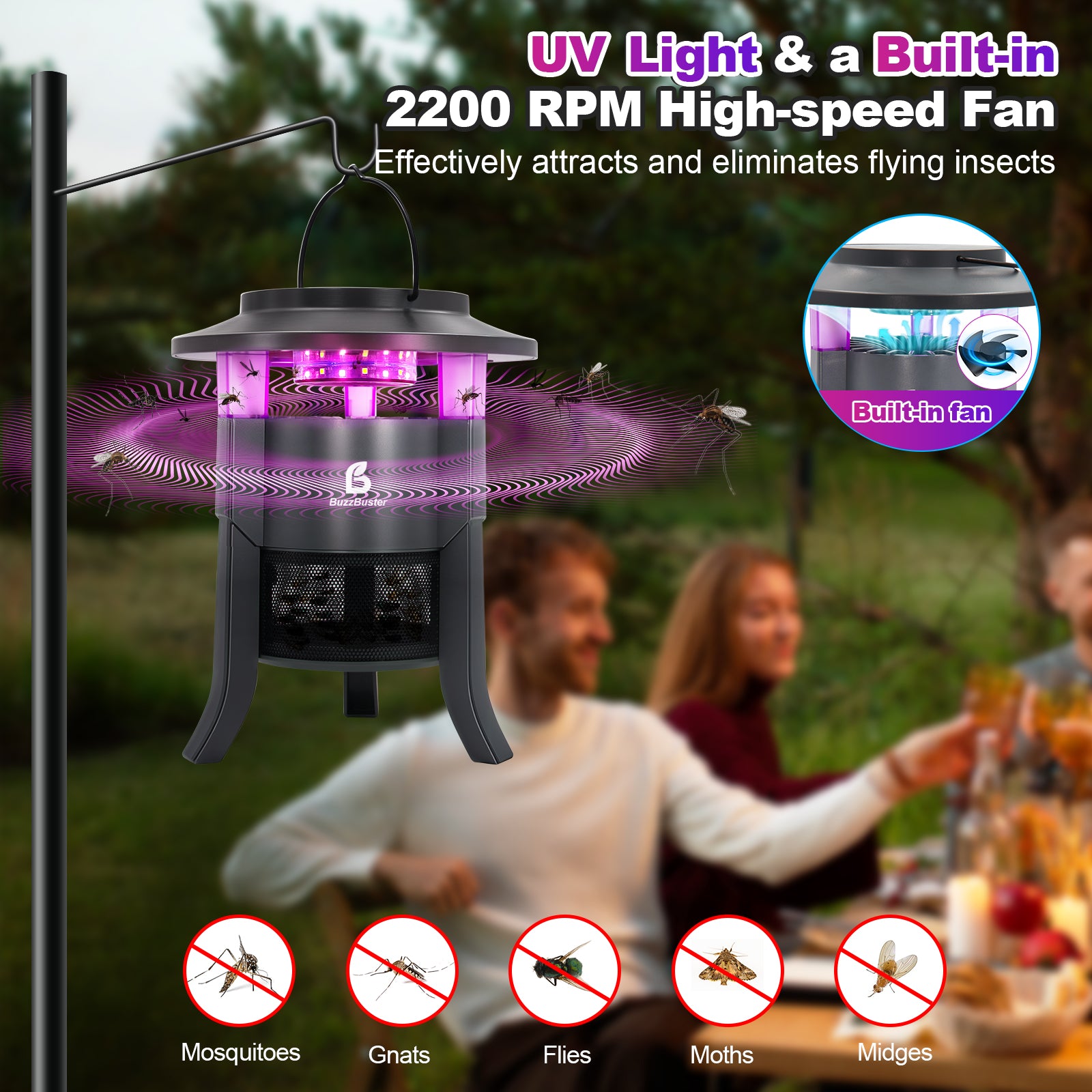 Solar Mosquito Trap Indoor Outdoor, USB-C Rechargeable Fly Trap, Quiet Fan Light Trap Alternative to Bug Zapper, Portable Insect Control for Home, Garden & Patio