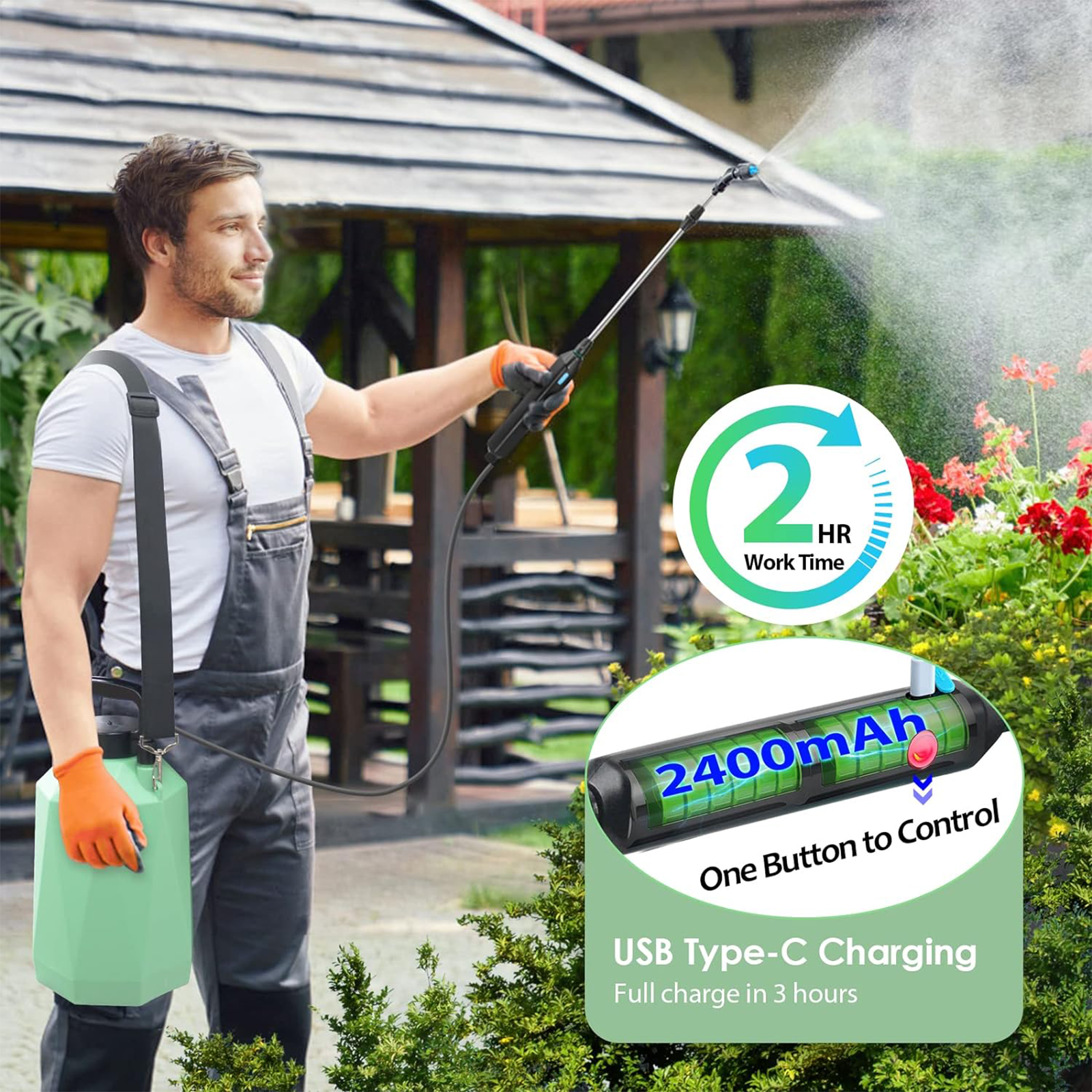 Rhombic 5L/1.35 Gallon Battery Powered Electric Sprayer - Efficient Garden Tool