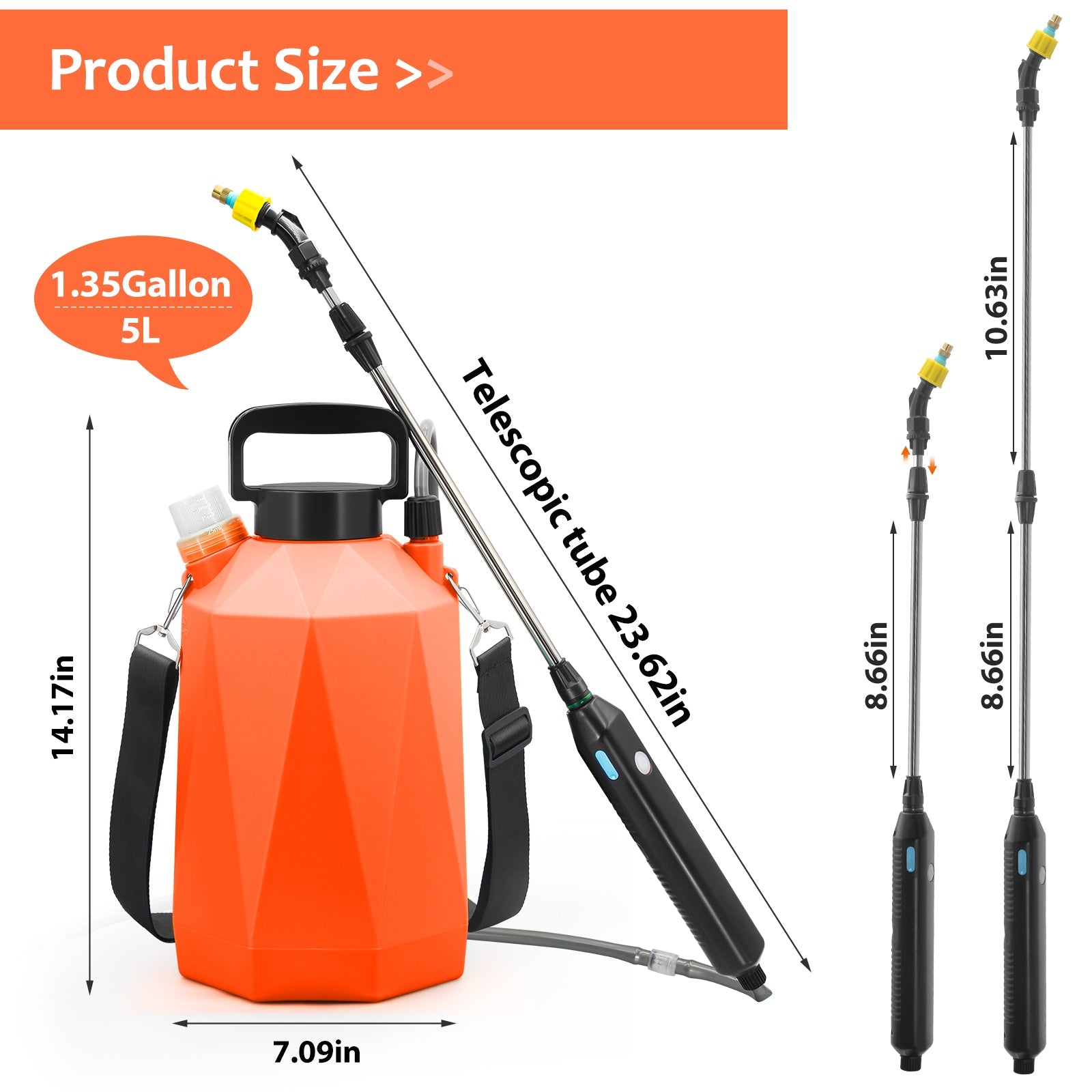 Rhombic 5L/1.35 Gallon Battery Powered Electric Sprayer - Efficient Garden Tool