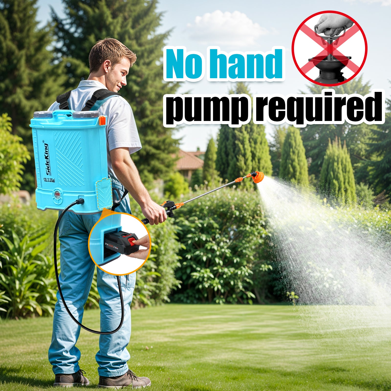 Battery Powered Backpack Sprayer 3.2 Gallon, 0-80 PSI Adjustable Pressure Sprayer Compatible with 18V Battery, Electric Sprayer with Wand, 5 Nozzles, 2.0Ah Battery&Charger Included