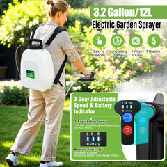 Battery Powered Sprayer 3.2 Gallon, Battery Backpack Sprayer with USB Rechargeable Handle, 5 Mist Nozzles, 32" Telescopic Wand, Electric Back Pack Sprayer for Yard, Lawn and Garden