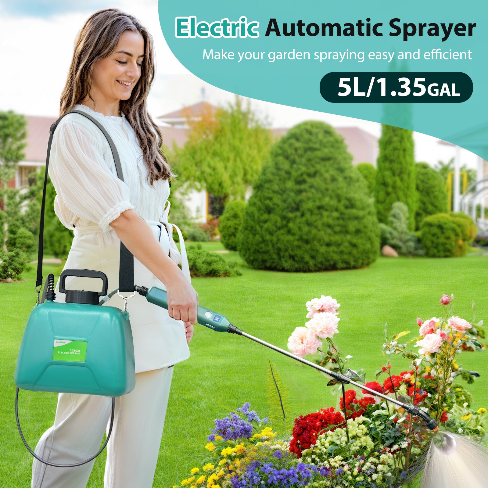 1.35 Gallon/5L USB Rechargeable Electric Sprayer with Battery Indicator