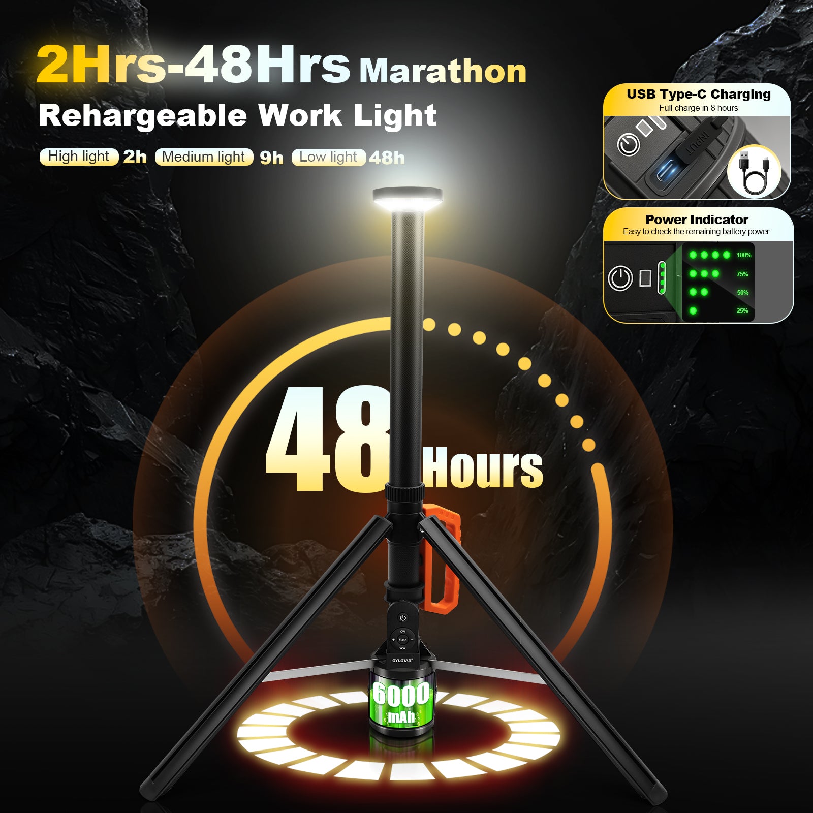 360° Rechargeable Work Light with Remote &Telescopic Stand (8.4Ft), 3000LM Ultra Bright 3CCT Dimmable, 6000mAh Battery, Portable Camping Light for Jobsite Workshop Sports Emergencies