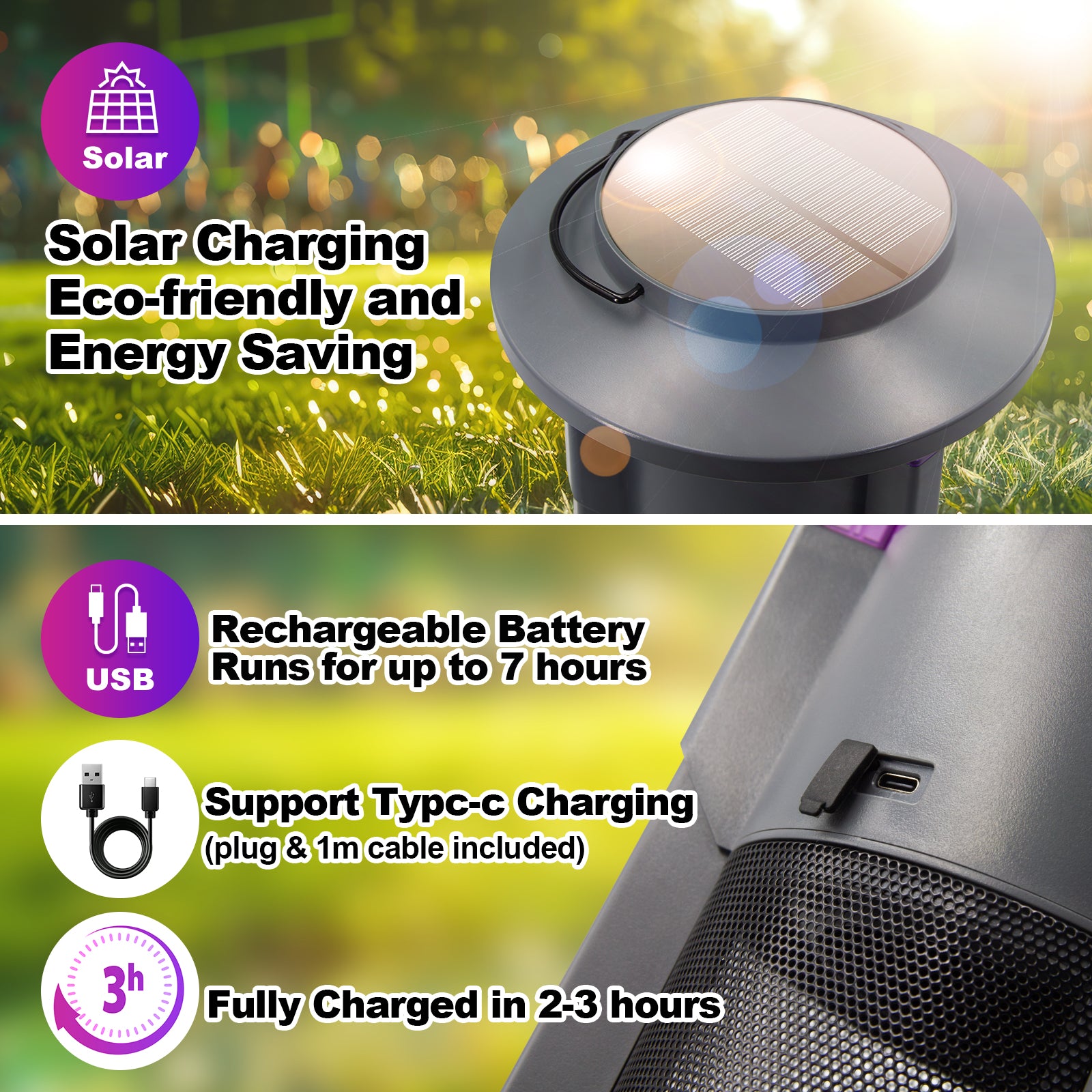 Solar Mosquito Trap Indoor Outdoor, USB-C Rechargeable Fly Trap, Quiet Fan Light Trap Alternative to Bug Zapper, Portable Insect Control for Home, Garden & Patio