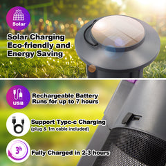 Solar Mosquito Trap Indoor Outdoor, USB-C Rechargeable Fly Trap, Quiet Fan Light Trap Alternative to Bug Zapper, Portable Insect Control for Home, Garden & Patio