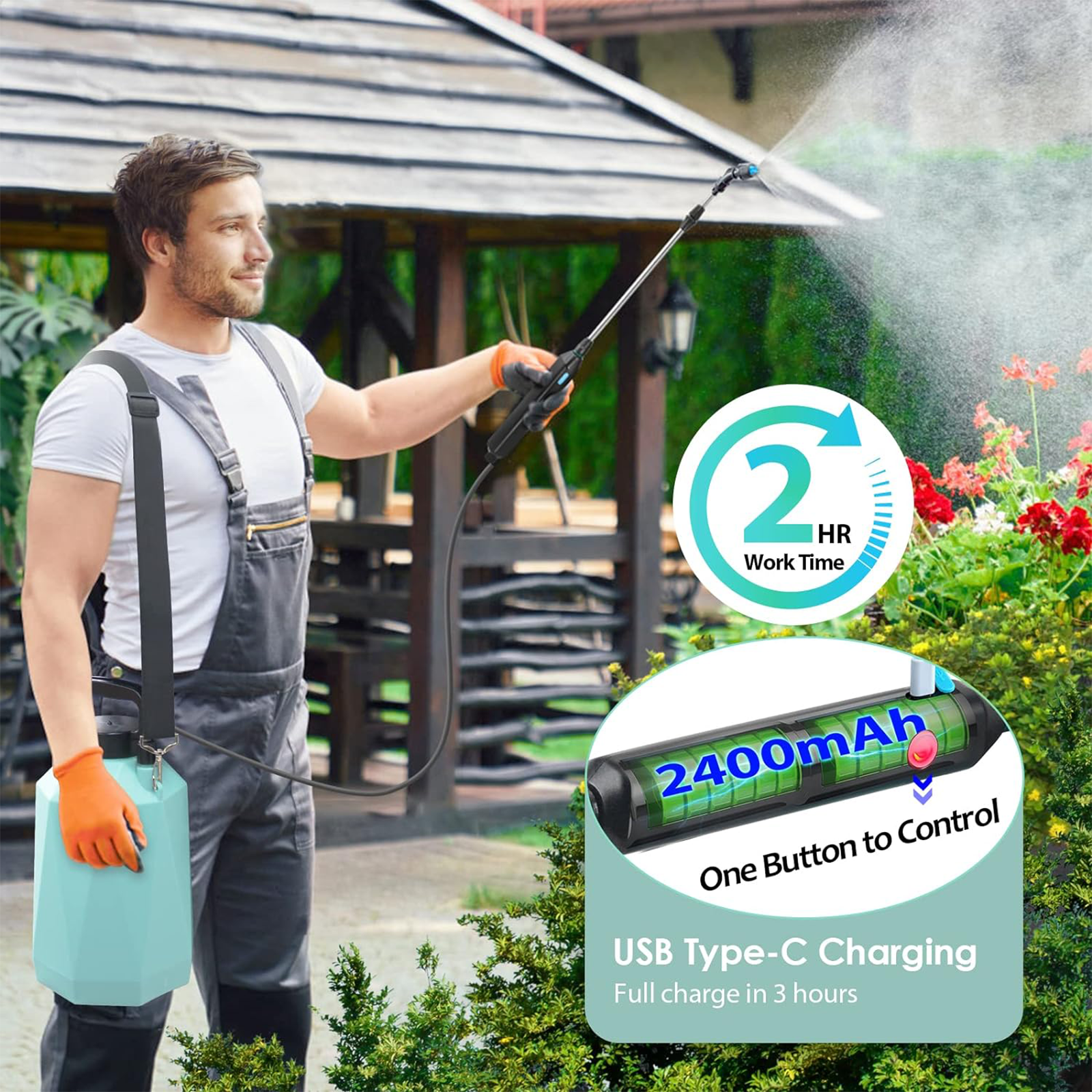 Rhombic 5L/1.35 Gallon Battery Powered Electric Sprayer - Efficient Garden Tool