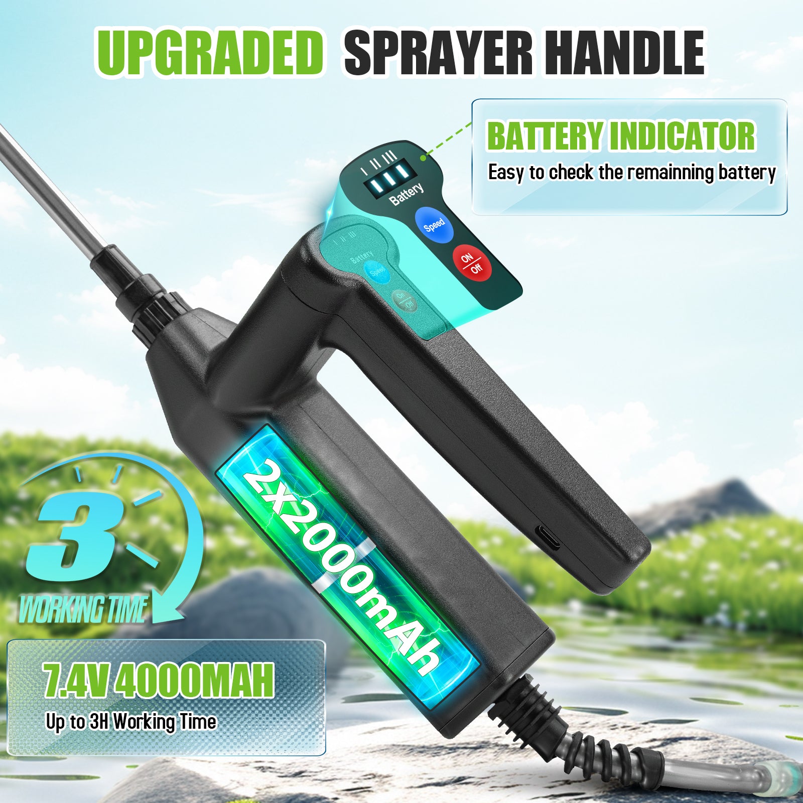Battery Powered Sprayer 2.6 gallon, Electric Backpack Garden Sprayer with 5 Nozzles & 32" Telescopic Wand, Rechargeable Weed Sprayer for Lawn, Yard
