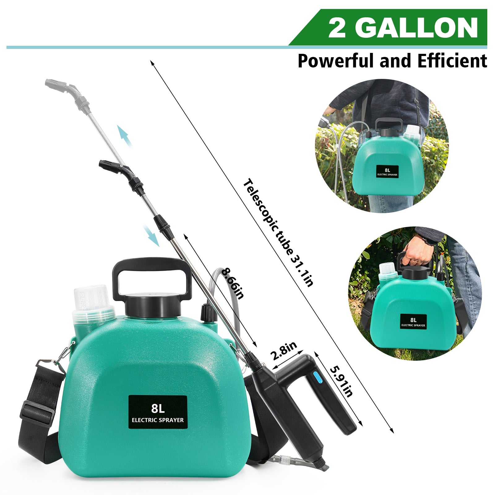 2 Gallon/8L Battery Operated Garden Sprayer - Durable and Easy to Use