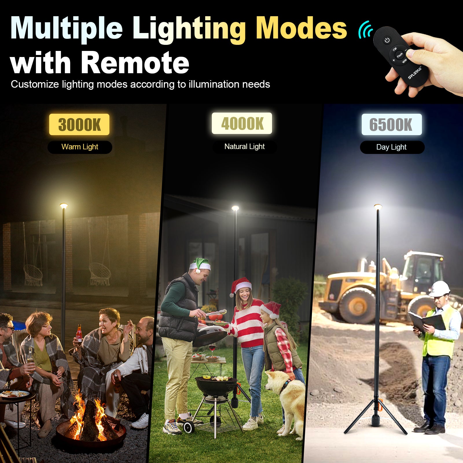 360° Rechargeable Work Light with Remote &Telescopic Stand (8.4Ft), 3000LM Ultra Bright 3CCT Dimmable, 6000mAh Battery, Portable Camping Light for Jobsite Workshop Sports Emergencies
