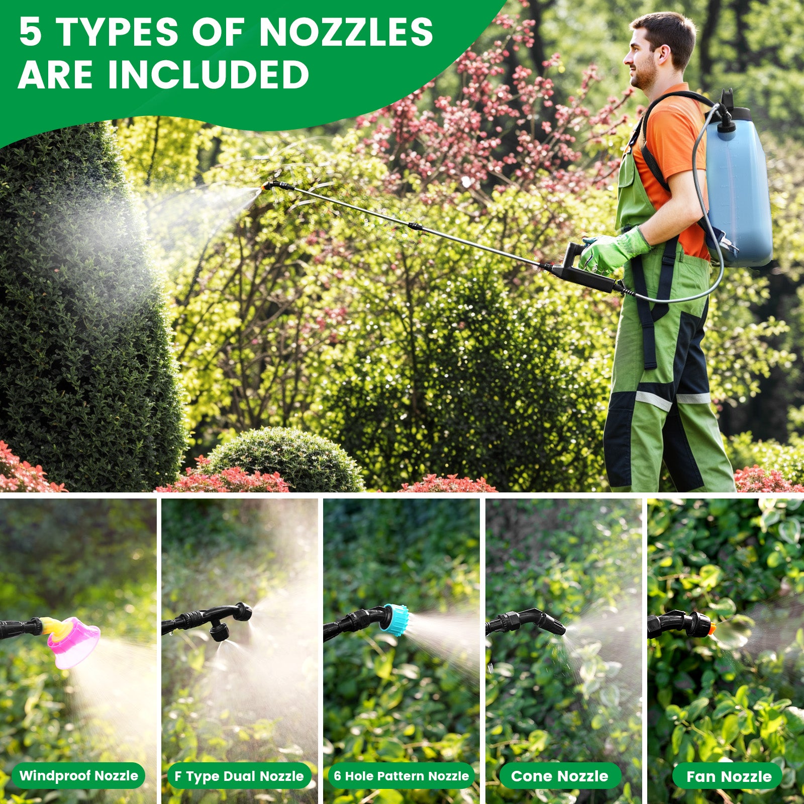 Battery Powered Sprayer 3.2 Gallon, Battery Backpack Sprayer with USB Rechargeable Handle, 5 Mist Nozzles, 32" Telescopic Wand, Electric Back Pack Sprayer for Yard, Lawn and Garden