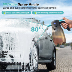 68oz/2L Electric Foam Sprayer, 60PSI Battery Powered Car Foam Sprayer with 2 Adjustable Nozzles, Rechargeable Cordless Foaming Spray for Car Wash Detailing Garden