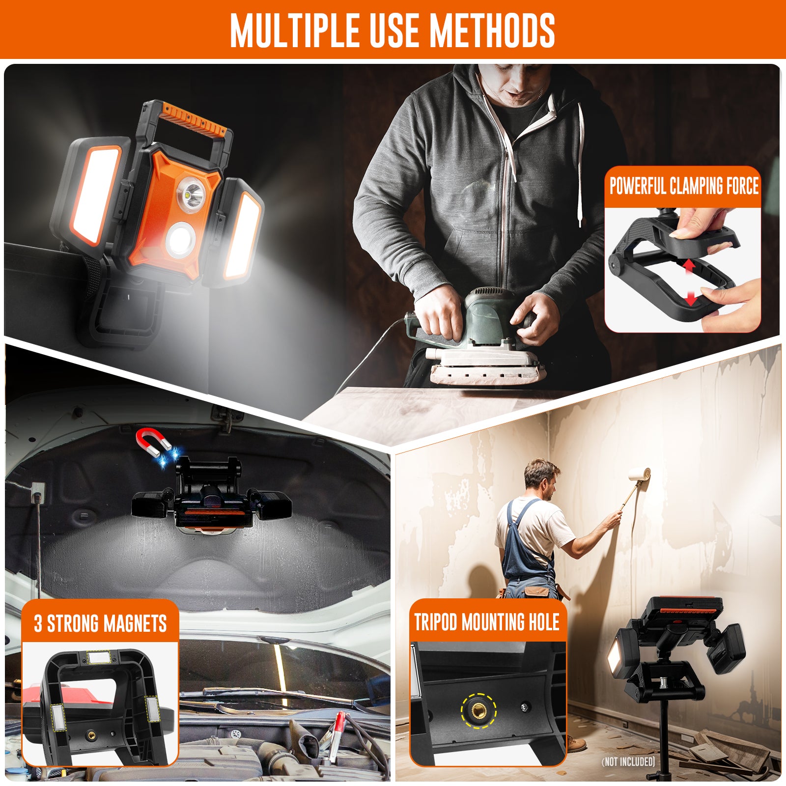 Magnetic Work Light Rechargeable, 40W Cordless LED Work Light with Cla ...