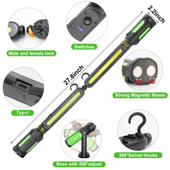 Work Light for Mechanic, 2400LM LED, 4400mAh Rechargeable, Magnetic, Underhood Work Light with Hooks for Car Repairing/Inspection/Garage/Workshop/Emergency