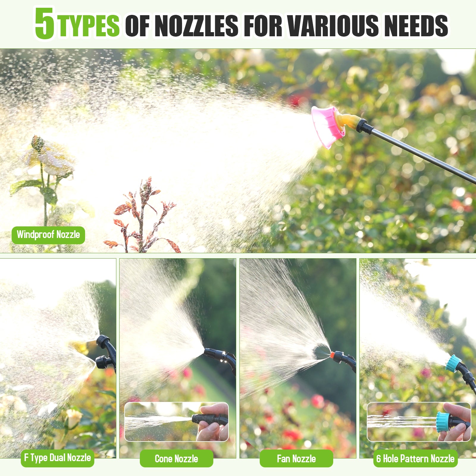 Battery Powered Sprayer 2.6 gallon, Electric Backpack Garden Sprayer with 5 Nozzles & 32" Telescopic Wand, Rechargeable Weed Sprayer for Lawn, Yard