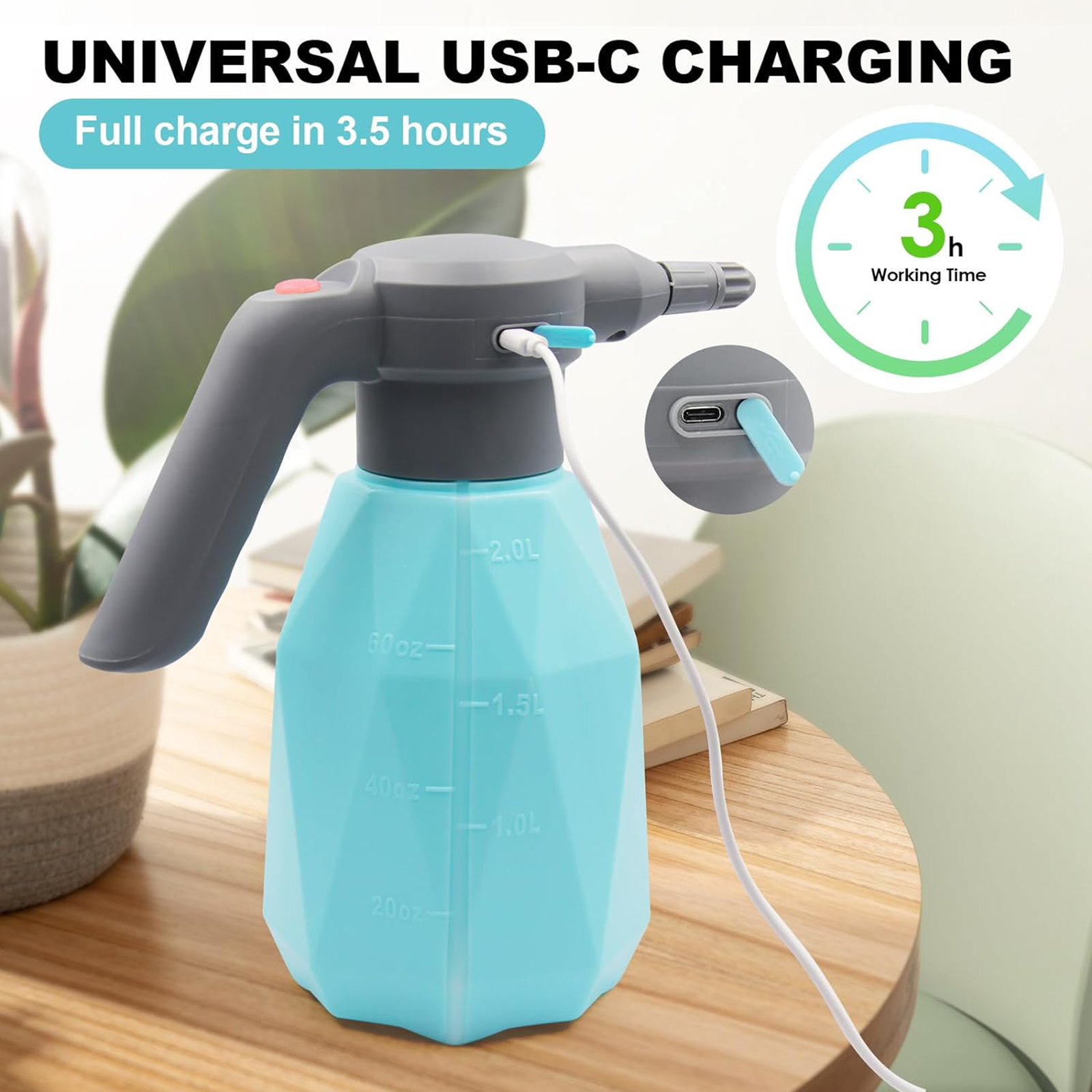 0.8 Gallon/3L Electric Spray Bottle Plant Mister with Adjustable Mist Nozzle