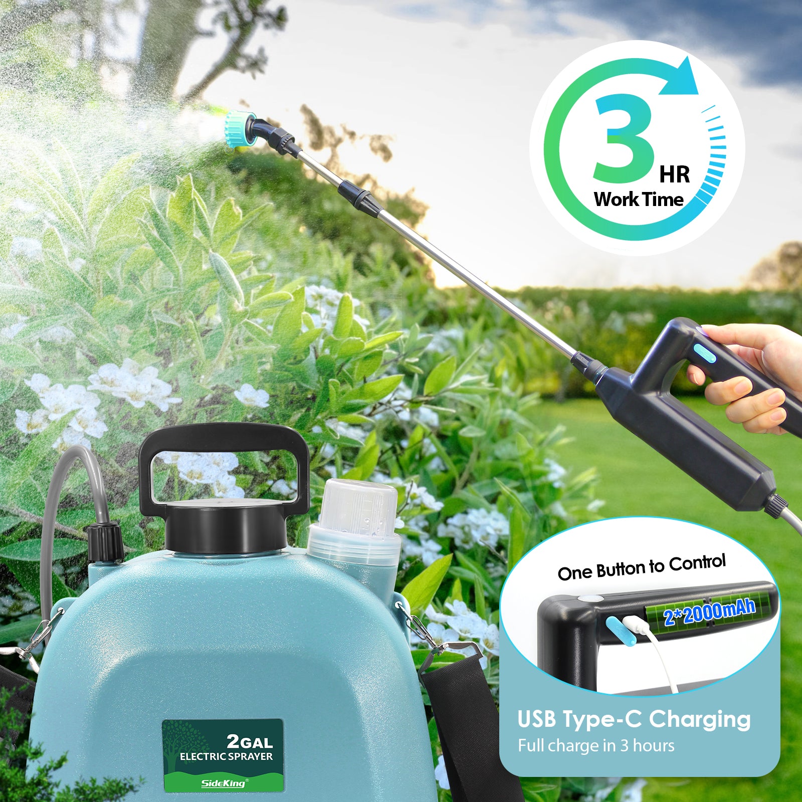 2 Gallon/8L Battery Operated Garden Sprayer - Durable and Easy to Use