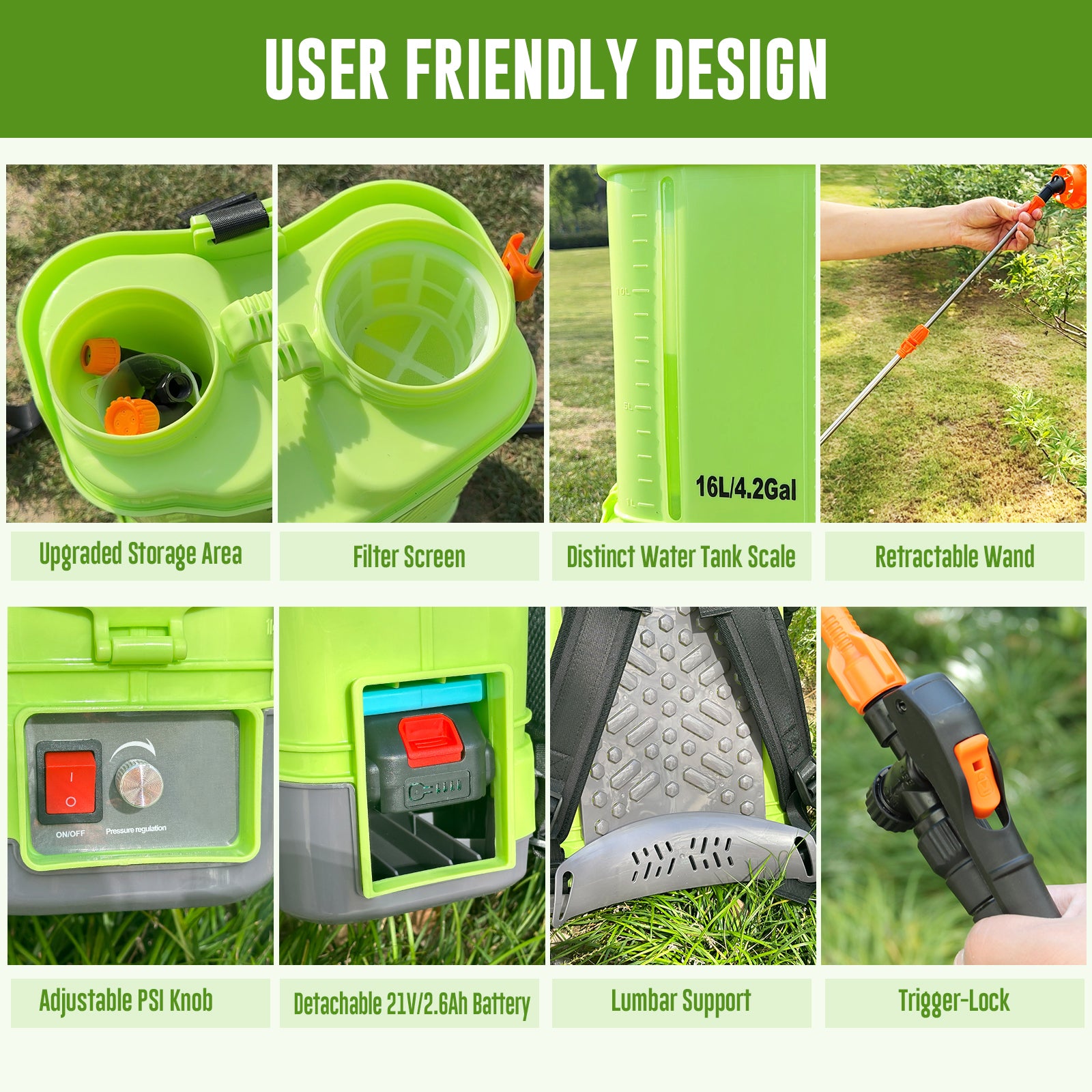 Battery Powered Backpack Sprayer 4 Gallon, VAXMAY 100 PSI Electric Graden Sprayer Works with Makita 18V Battery, Weed Yard Sprayer with Telescopic Wand, 5 Nozzles, 2.6 Ah Battery & Charger Included