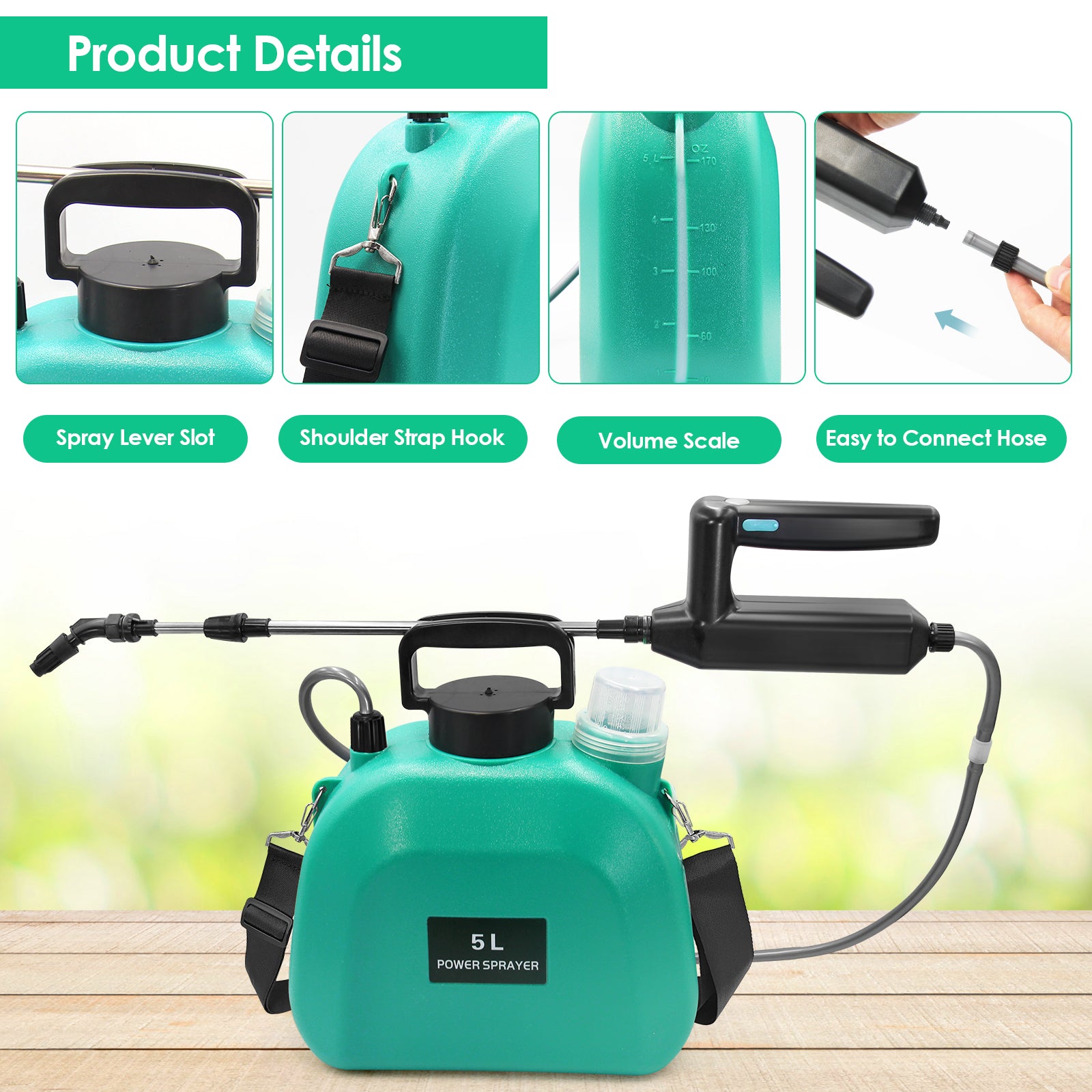 Battery Powered Garden Sprayer 2 Gallon, Powerful Electric Backpack Sprayer, Weed Yard Lawn Sprayer with 3 Mist Nozzles & Retractable Wand