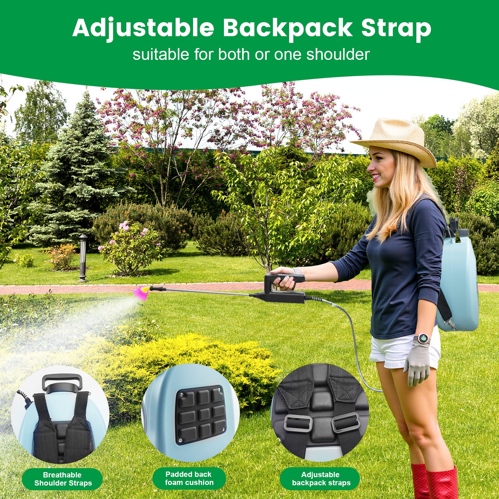 Battery Powered Sprayer 3.2 Gallon, Battery Backpack Sprayer with USB Rechargeable Handle, 5 Mist Nozzles, 32" Telescopic Wand, Electric Back Pack Sprayer for Yard, Lawn and Garden