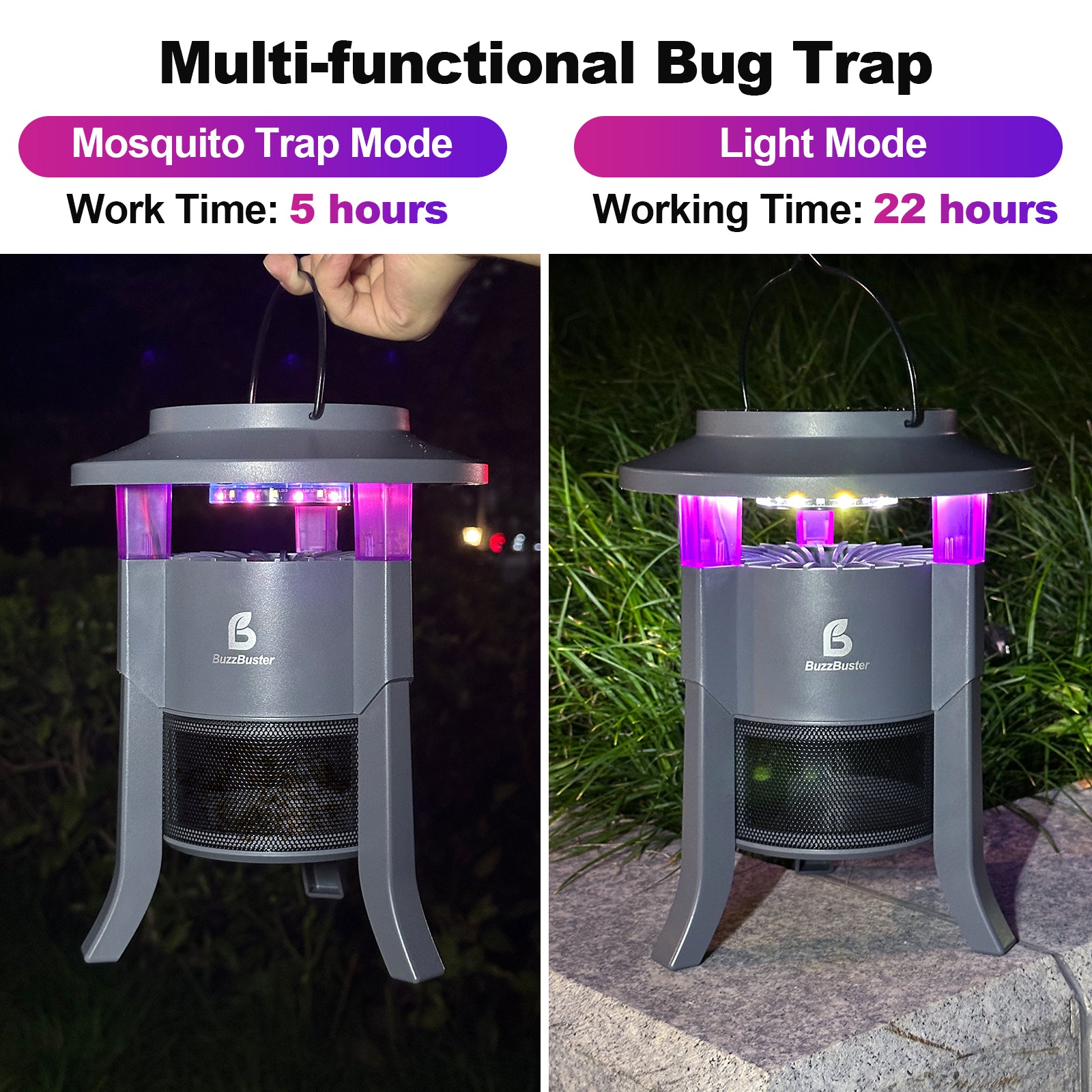 Solar Mosquito Trap Indoor Outdoor, USB-C Rechargeable Fly Trap, Quiet Fan Light Trap Alternative to Bug Zapper, Portable Insect Control for Home, Garden & Patio
