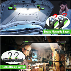 Work Light for Mechanic, 2400LM LED, 4400mAh Rechargeable, Magnetic, Underhood Work Light with Hooks for Car Repairing/Inspection/Garage/Workshop/Emergency