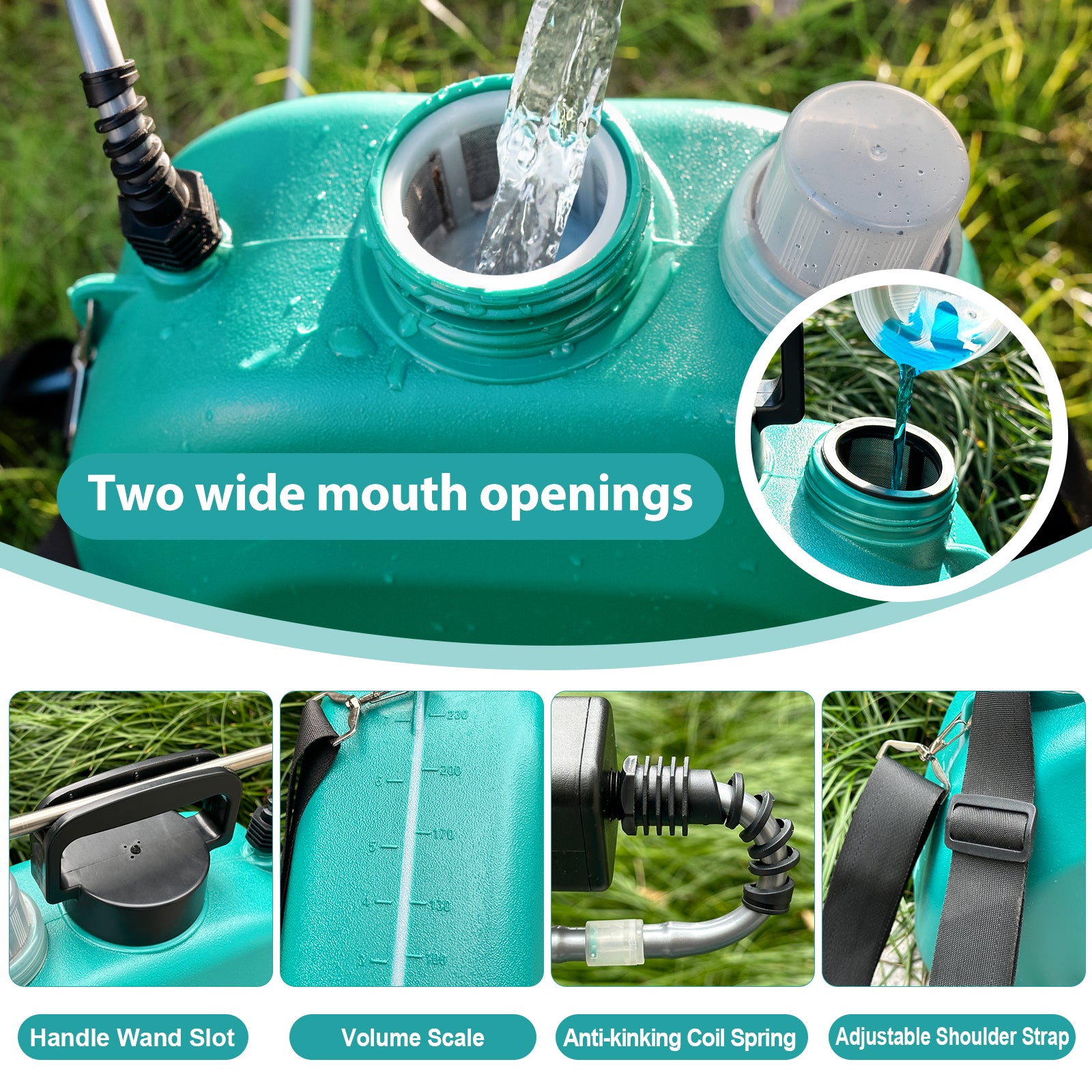 Battery Powered Sprayer 2 Gallon, 2025 Upgraded Electric Weed Sprayer with 3 Spray Forces, Battery Indicator, Rechargeable Handle,4 Mist Nozzles,23.6" Retractable Wand,Shoulder Strap, for Lawn&Garden