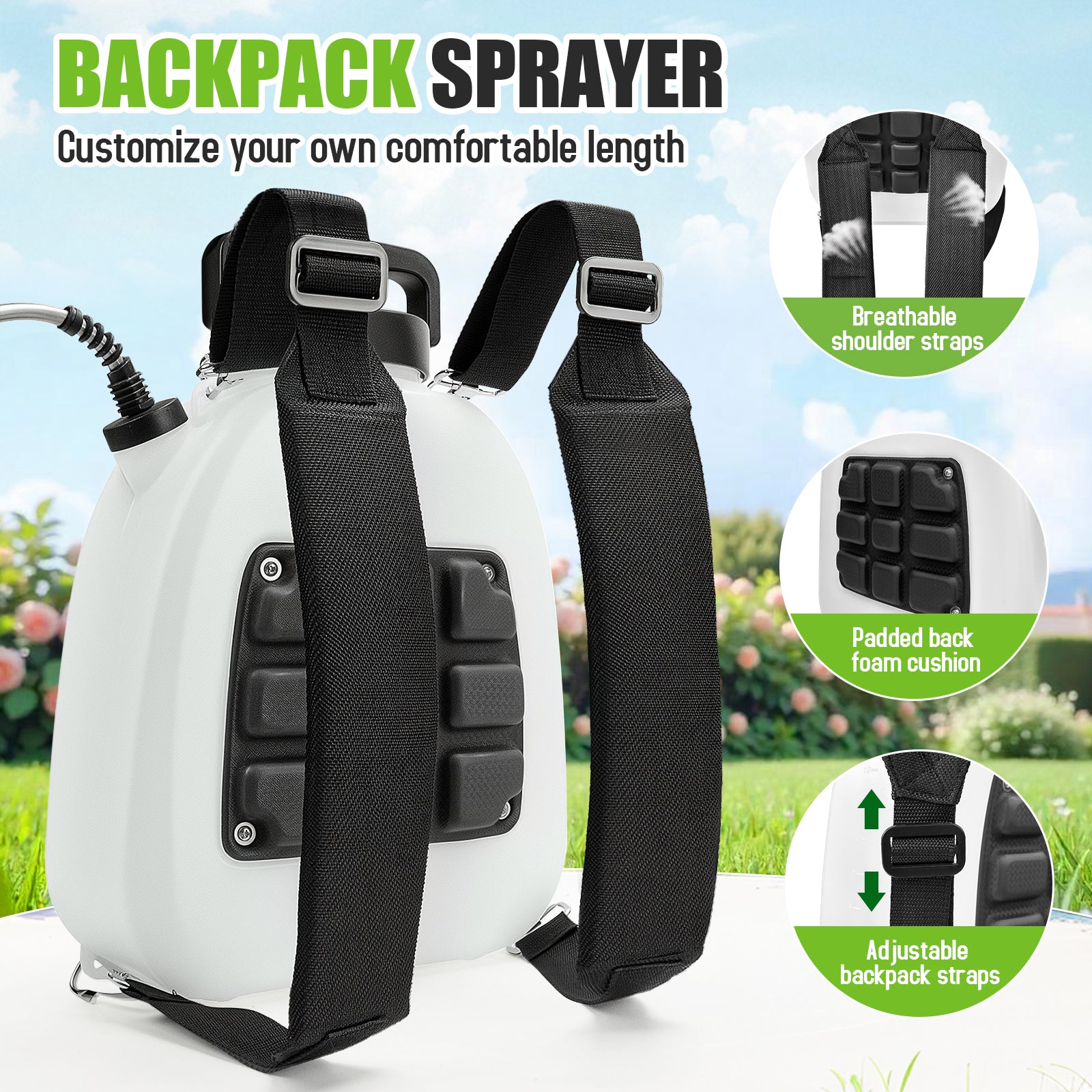Battery Powered Sprayer 2.6 gallon, Electric Backpack Garden Sprayer with 5 Nozzles & 32" Telescopic Wand, Rechargeable Weed Sprayer for Lawn, Yard