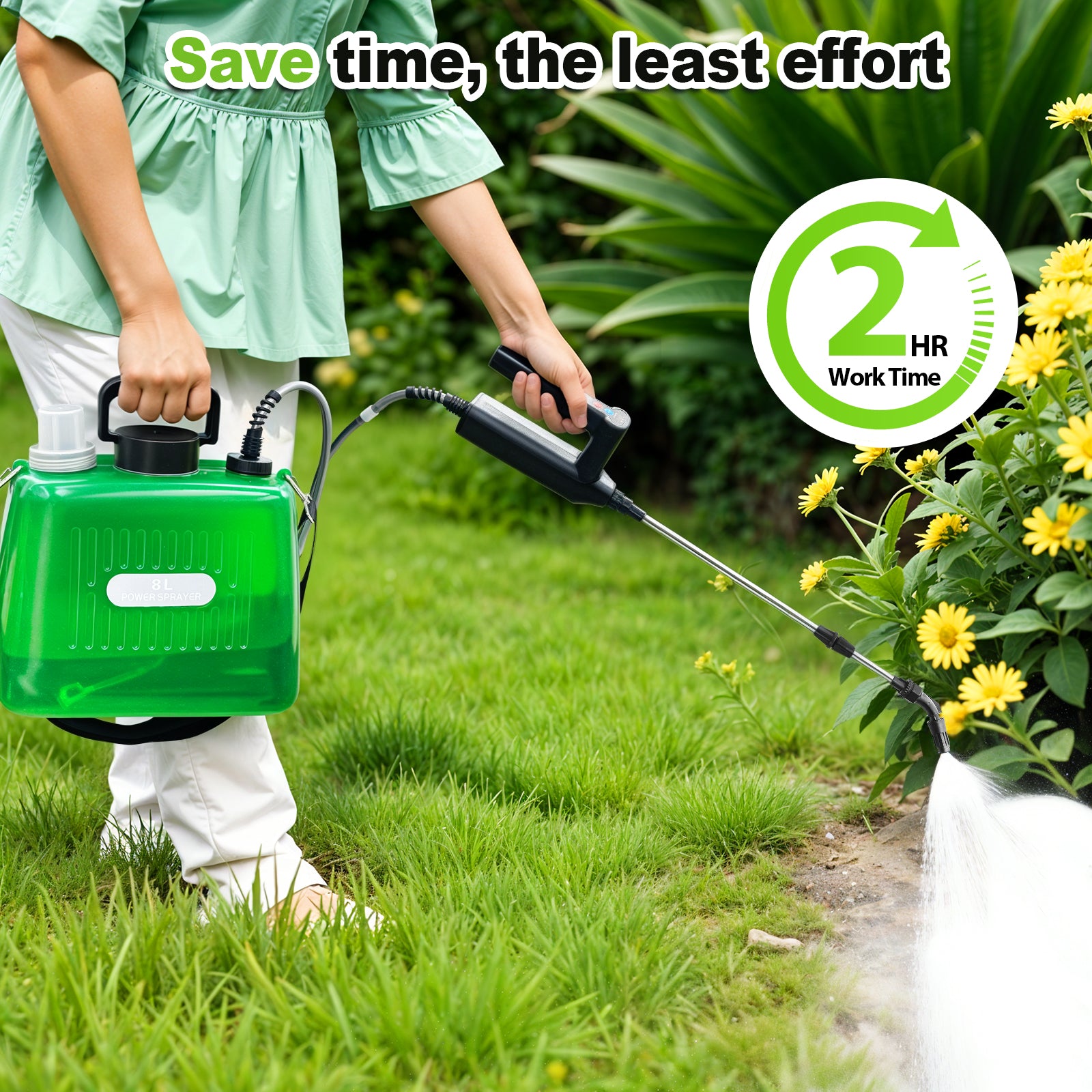 Battery Powered Sprayer 2 Gallon, 2025 New Electric Garden Sprayer with 3 Spray Force, Battery Indicator, Rechargeable Handle, 23.6" Telescopic Wand,4 Mist Nozzles,Shoulder Strap, for Lawn and Garden