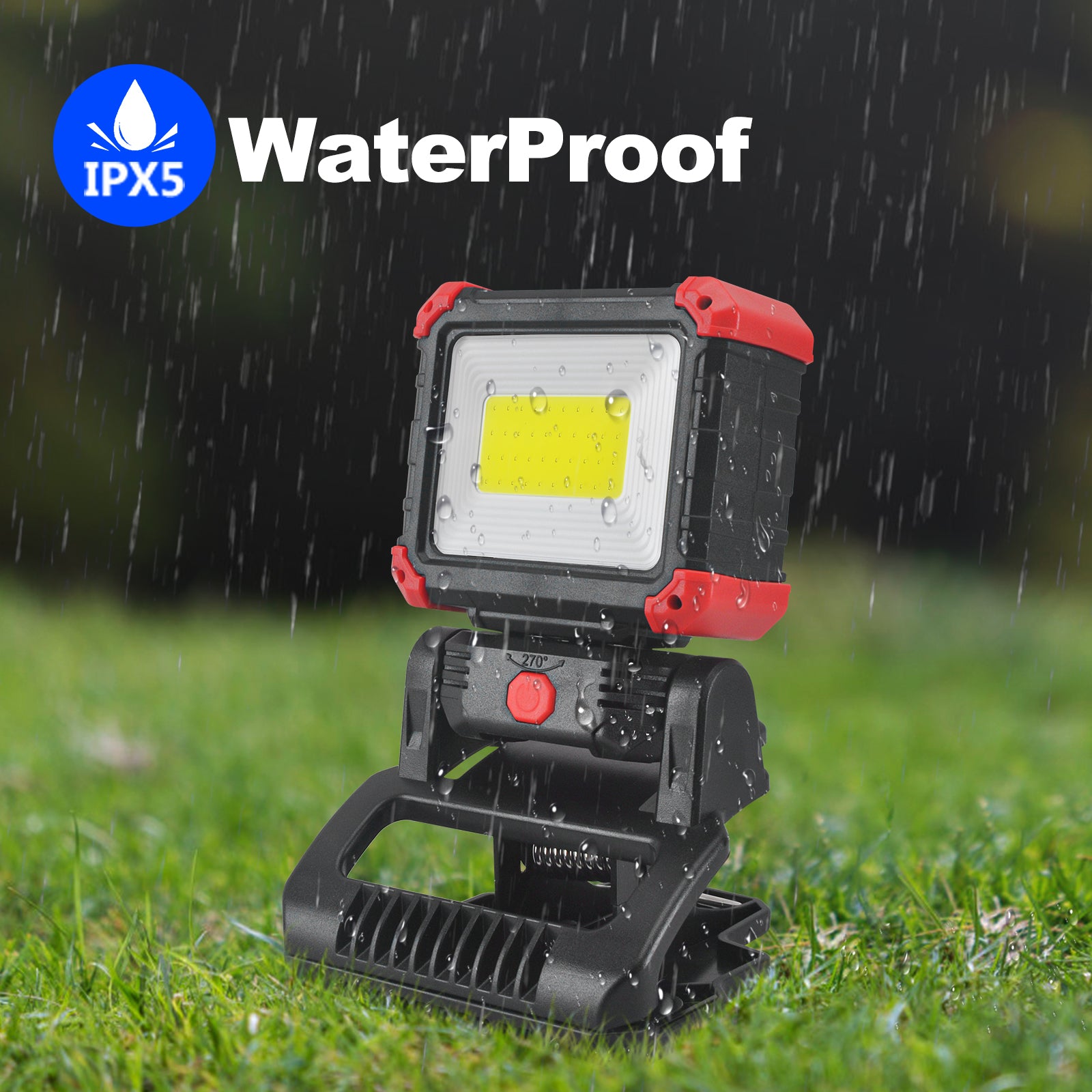 LED Work Light Rechargeable Clamp Magnetic Base, Clip On Shop Light, 3 Modes, 2-Pack, 2100LM COB, IPX5 Waterproof, for Jobsite, Car Repair, BBQ, Emergency Lighting