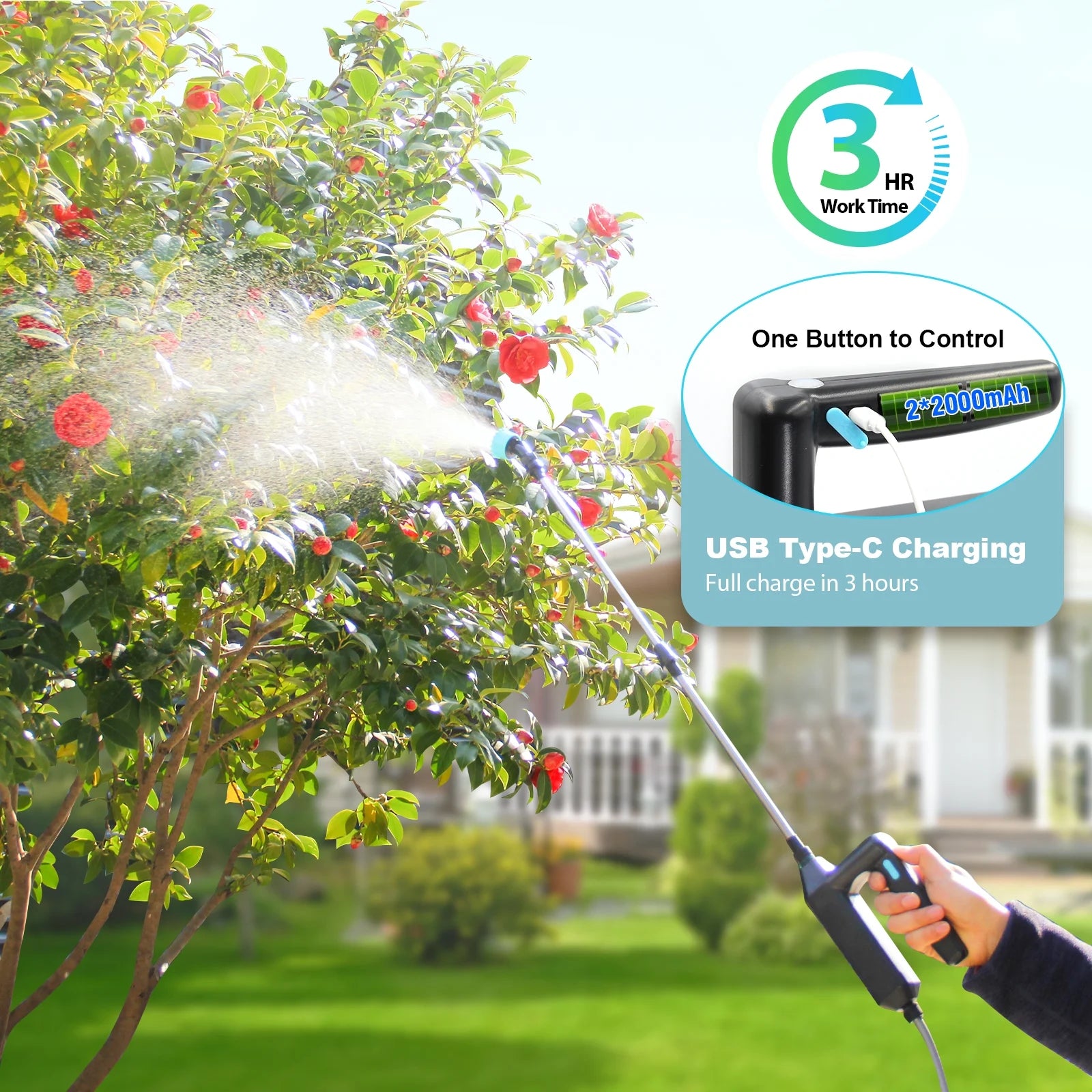 SideKing Battery Powered Sprayer 2 Gallon, 7.4V Powerful Electric Garden Weed Yard Sprayer