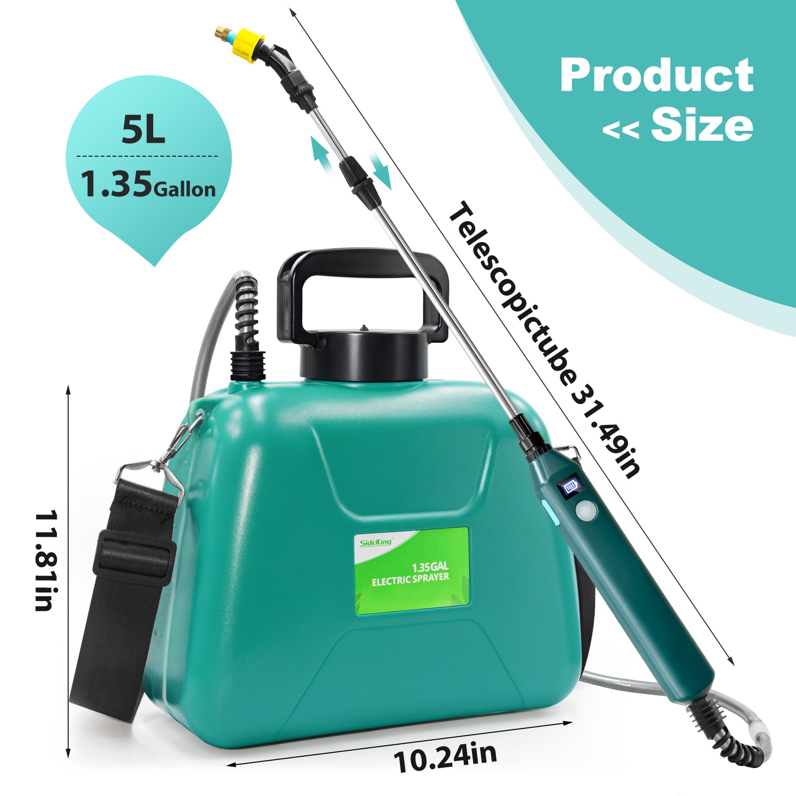 1.35 Gallon/5L USB Rechargeable Electric Sprayer with Battery Indicator