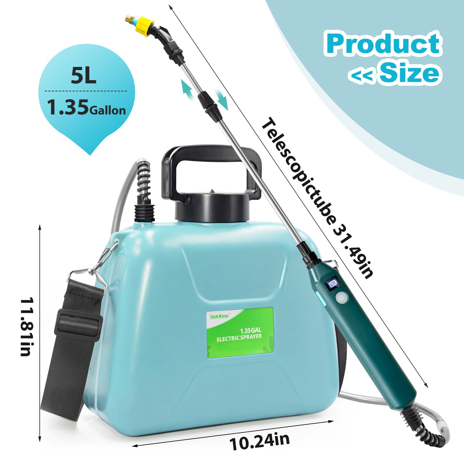1.35 Gallon/5L USB Rechargeable Electric Sprayer with Battery Indicator