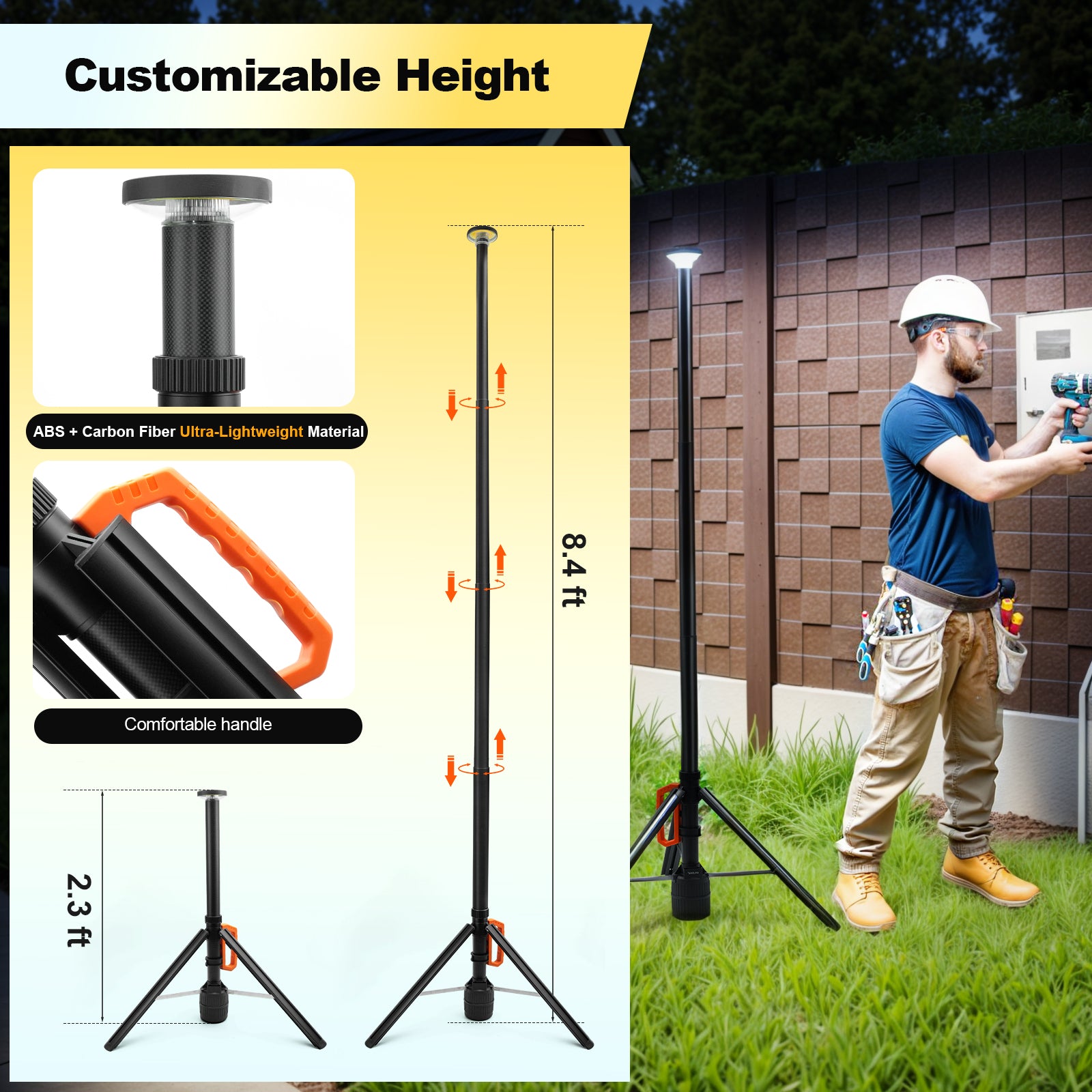 360° Rechargeable Work Light with Remote &Telescopic Stand (8.4Ft), 3000LM Ultra Bright 3CCT Dimmable, 6000mAh Battery, Portable Camping Light for Jobsite Workshop Sports Emergencies