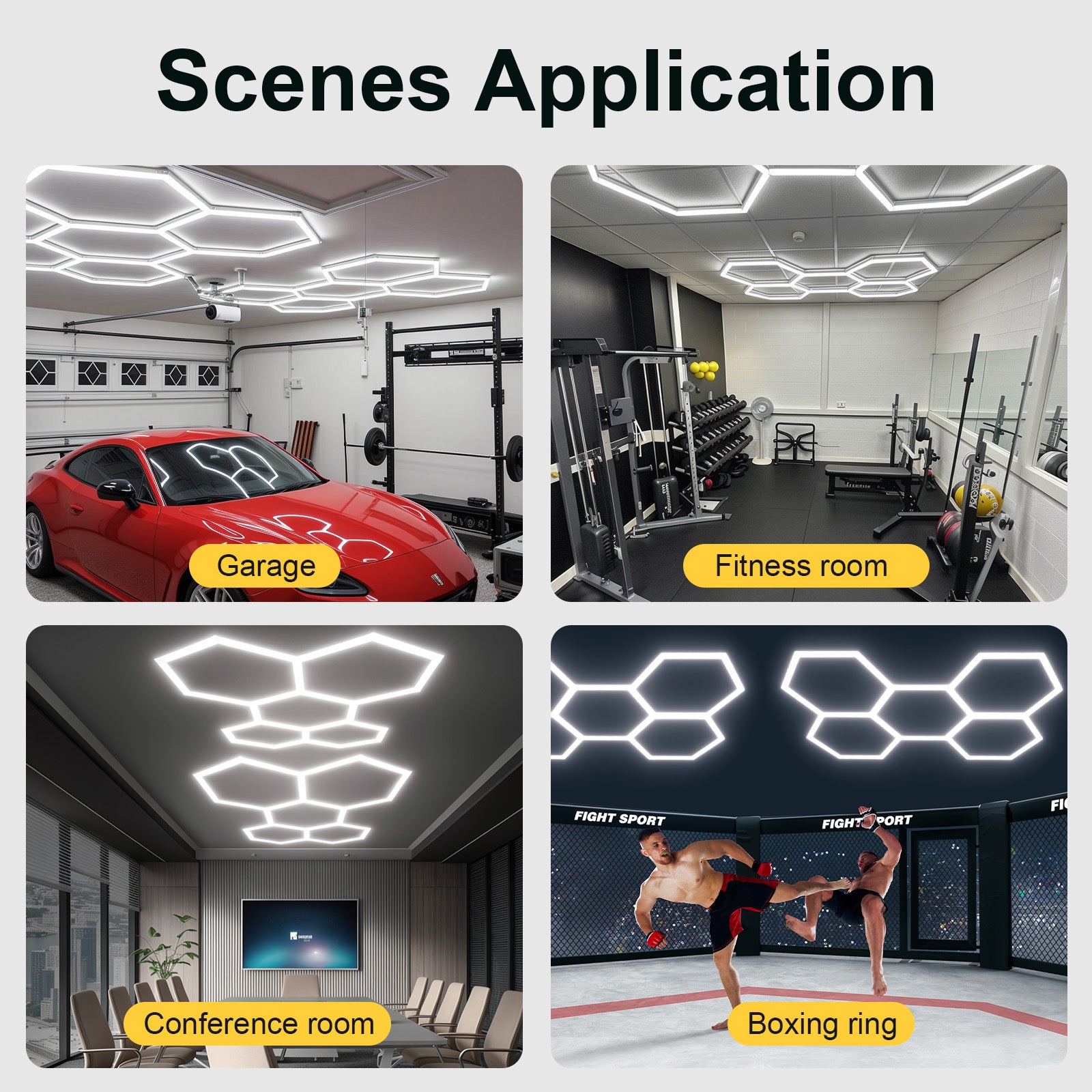 Hexagon LED Garage Lights, 26400LM Super Bright 5 Hex Honeycomb Car Detailing Ceiling LED Shop Light for Workshop Warehouse Gym Basement Wash Room