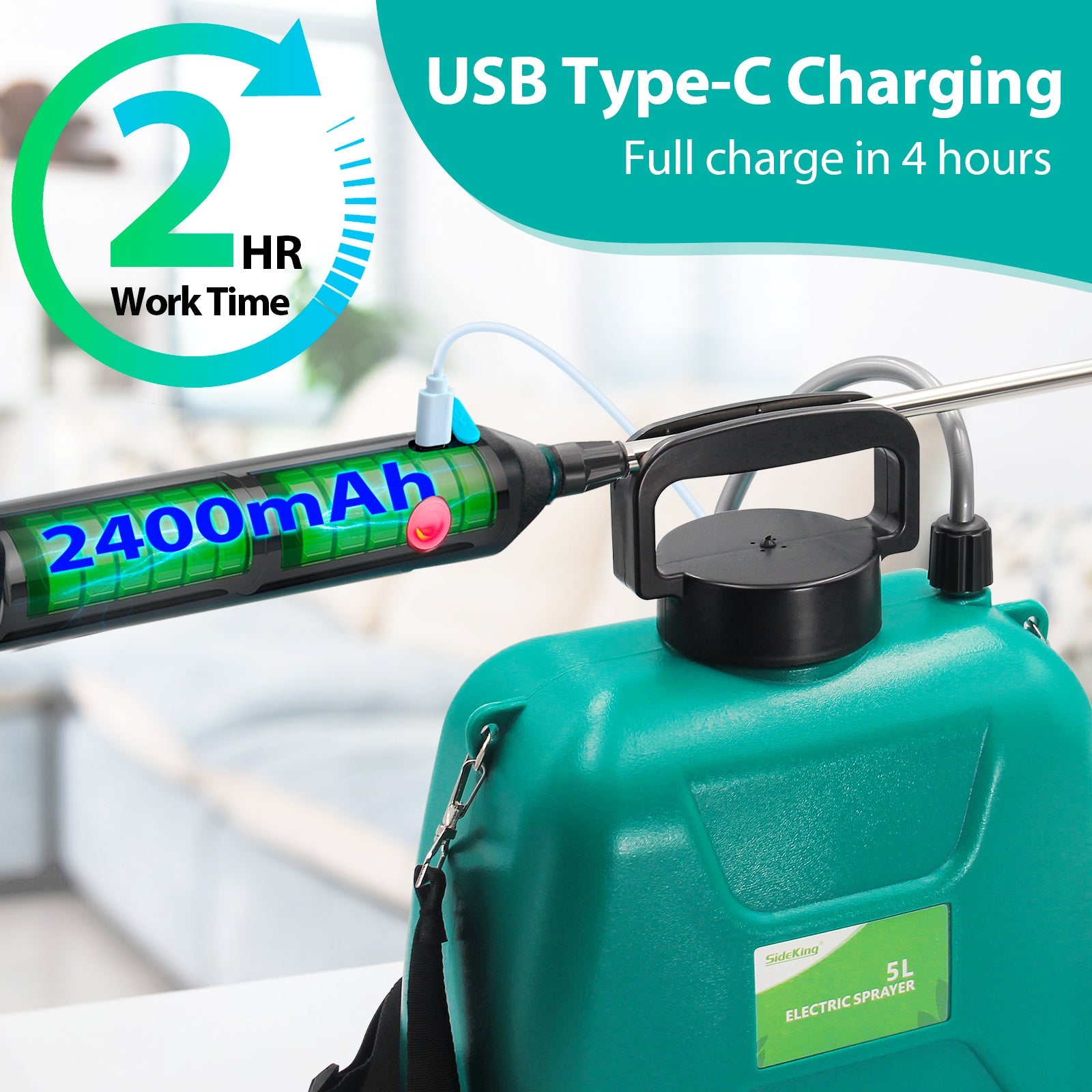 1.35 Gallon/ 5L Battery-Powered Portable Garden Sprayer - Convenient and Efficient for Your Garden
